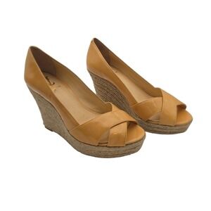 A|X Armani Exchange Signature Butter Patent Espadrille Wedge Heel 8.5 Vero Cuoio